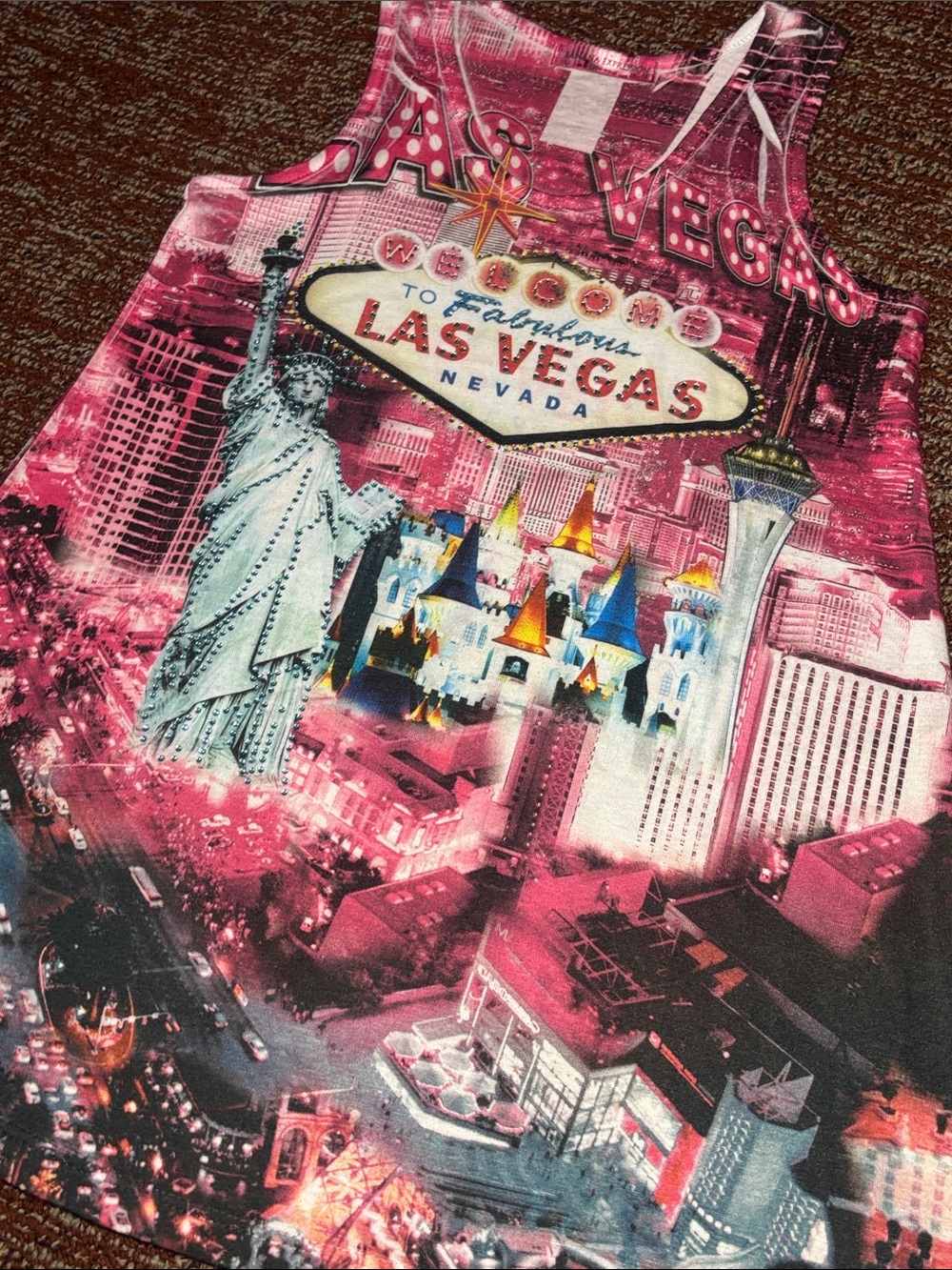 Vintage Y2K embellished rhinestone graphic Las Vegas tank top‎